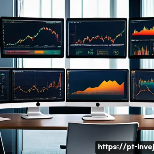 Home 30 대체투자 포트폴리오의 변동성 관리 - A sophisticated financial analyst workspace showing multiple screens with dynamic charts and graphs ...