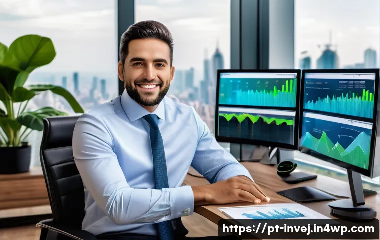 대체투자 포트폴리오의 중요성 - A modern Brazilian investor sitting at a sleek home office desk, surrounded by multiple digital scre...